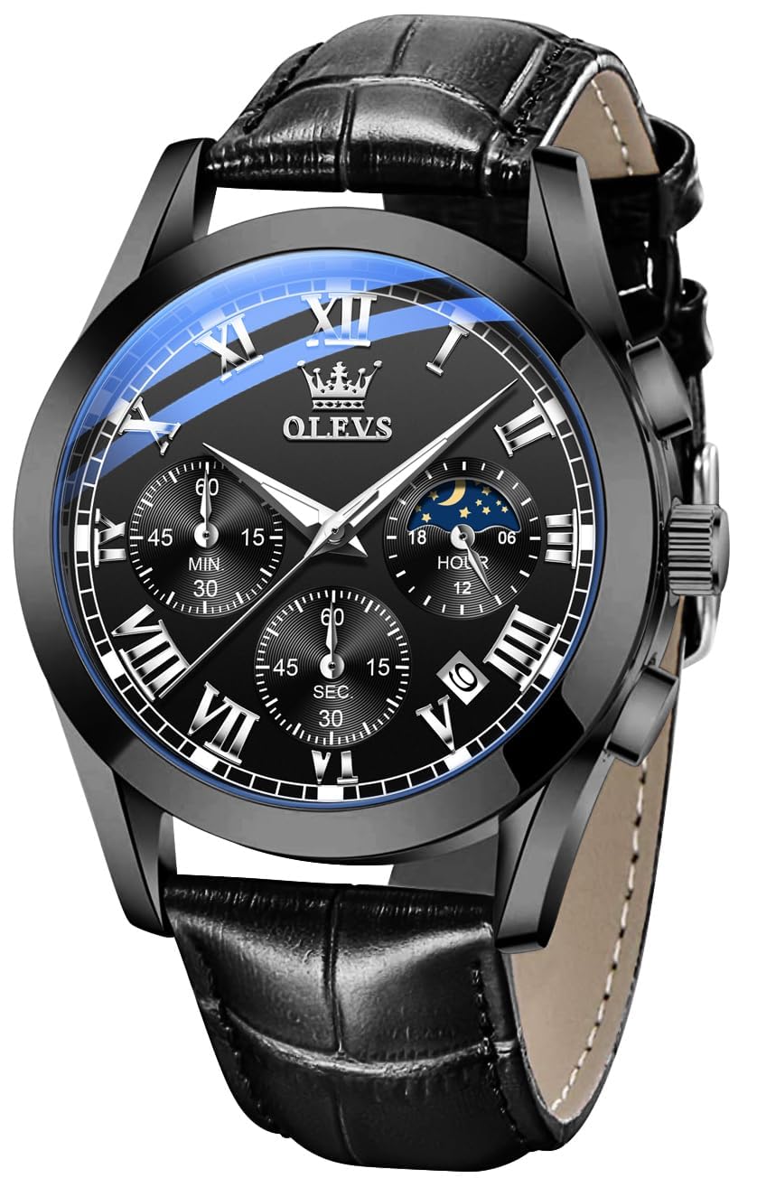 

OLEVS Waterproof Analog Quartz Watch with Lightweight Brown Leather Perfect Day Date and Day of the Week Display Men s Strap, Father s Gift, Display,