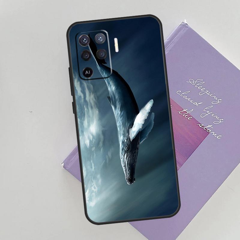 Beautiful Blue Whale Painting Case For Oppo A15 A16 A17 A52 A72 A76 A96 A74 A94 A53 A54S A57S A58 A78 A98 A77 Phone Cover