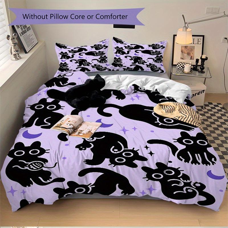 3pcs Black Cat Pattern Bedding Set, Ideal for Home Use, Suitable for Bedroom Decor (1*Duvet Cover + 1/2*Pillowcases, No Core) yy250821200