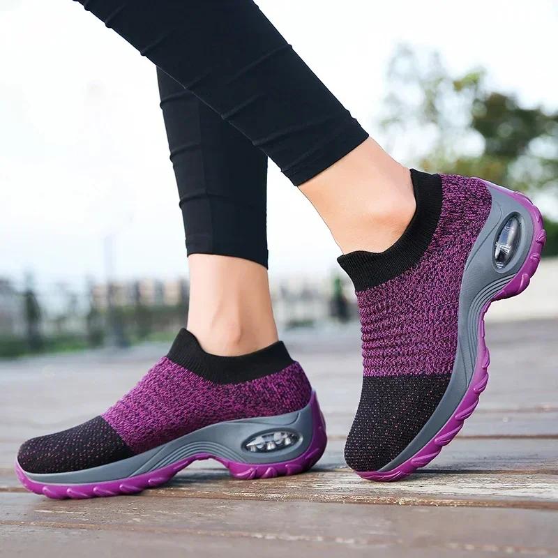 Fashion Women Platform Sneakers Woman Casual Shoes Cushion Sneakers Ladies Comfortable Low Top Sock Sneakers Non-slip Walking Shoes