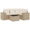 5 Piece Garden Sofa Set with Cushions Beige Poly Rattan