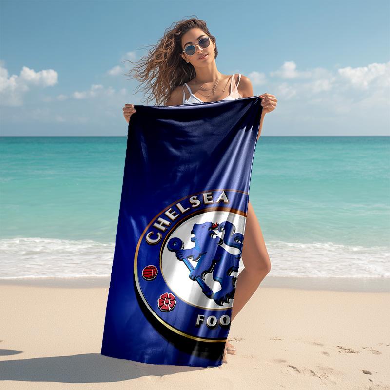 proof beach towel with Chelsea FC logo pattern - soft,absorbent,quick-drying,machine washable - perfect for swimming,camping,bathing