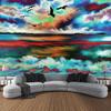 Sea oil painting tapestry, waves, sunrise, bohemian, hippie, wall hanging, home, bedroom, living room, aesthetic decoration