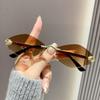 Vintage Rimless Rhombus Sunglasses Women For Men  Luxury Brand Designer Popular Punk Hip Hop Metal Leopard Head Sun Glasses