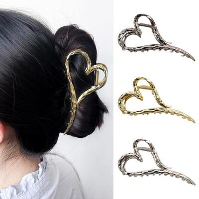 Pince à Cheveux Métallique en Forme de Cœur Semi-attaché Pince à Cheveux Argentée Brillante