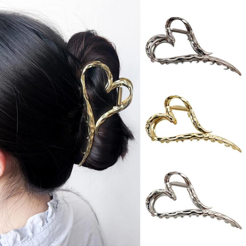 Heart Metal Hair Clip Half-up Shiny Silver Hairpin black