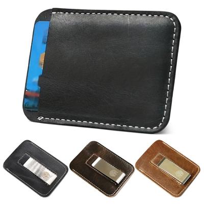Fashion Thin Genuine Leather Money Clip Mini Wallet Men Credit Card Slot Slim Bills Metal Cash Clamp for Man Billfold Holder