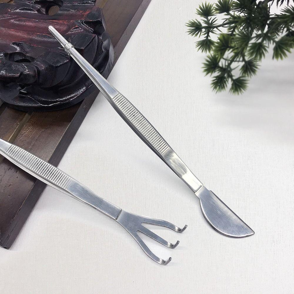 2-in-1 Bonsai Tweezers Mini Gardening Rake Soil Farming Tool Stainless Steel Root Rake Loosen Soil
