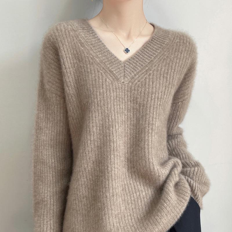 Women's V-Neck Loose Pullover Sweater, 2025 Autumn/Winter Wool Knit Outerwear