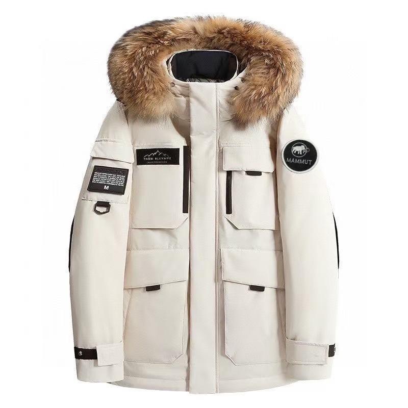 2025 Down jacket thickened couple workwear men's and women's mid-length with fur collar outdoor warm workwear style jacket cotton jacket