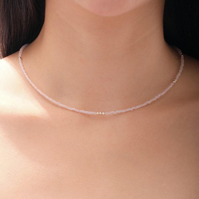 

cotoit Pink Anemone beads Necklace platinum-plated silver