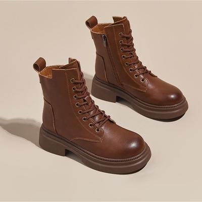 Retro Leather Boots for Women's Autumn Winter New Products Women Short Boots Thick Soled Lace Up Casual Womens Shoes Platform