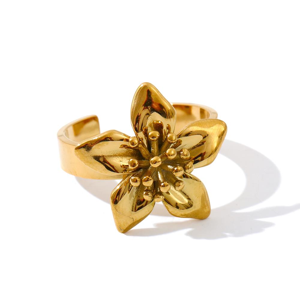 

Yhpup Stainless Steel Casting Flower Earrings Ring Set Golden Fashion PVD Waterproof Jewelry 2025 Charming Accessories