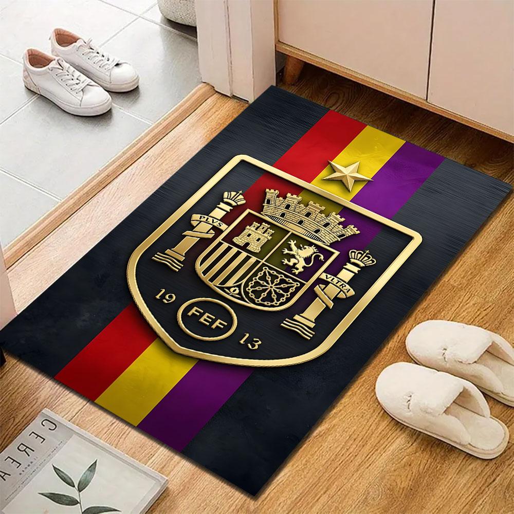 "Golden Crest Emblem with Color Stripes" Patterned carpet, suitable as a non slip play mat for the living room and bedroom sofa