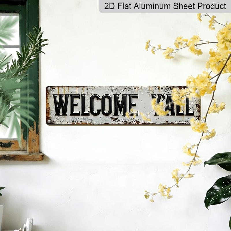 2D FLAT, 15.7×3.94inch Retro "Welcome" Aluminum Sign-old Country Style Wall Decoration, Suitable for Families, Bars, Cafes, Offices and Seasonal