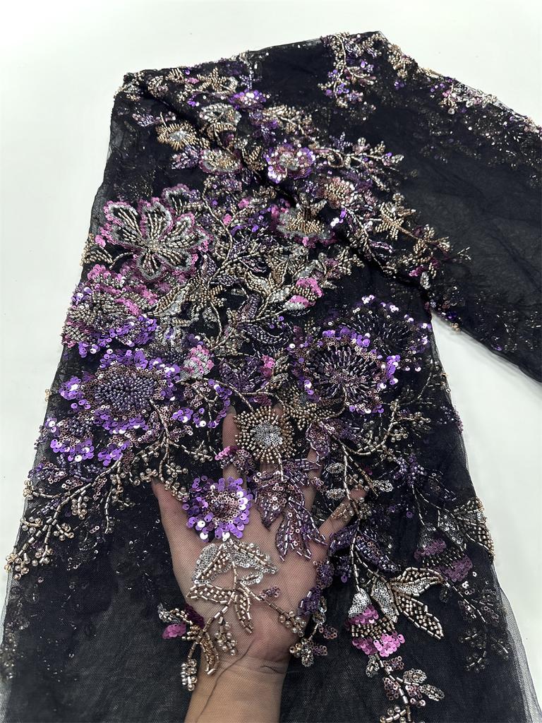 African French Mesh Beaded Lace Fabric 2025 High Quality Nigeria African Tulle Sequin Lace Fabric for Women Evening Party Dress