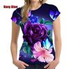 Harajuku Street Fashion Women's Short Sleeve 3D Flower Printed Rose T-shirt Clothing