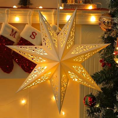 New Year Decor 45cm Xmas Lampshade Star Shape Paper Christmas Lantern Hollow Out Hanging Pendants Lamp Cover Islamic Celebration