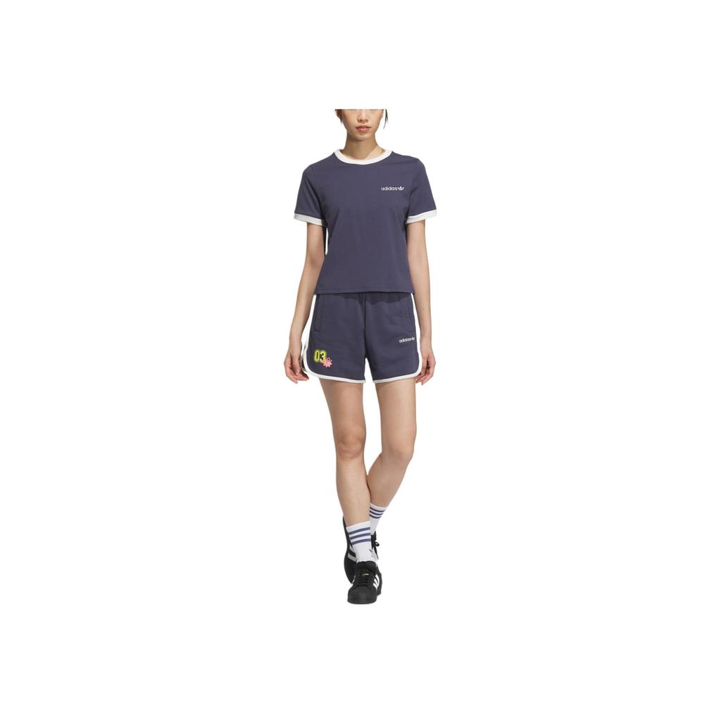 adidas Originals Women's Navy Blue Retro Regular Shoulder Crew Neck Short Sleeve T-Shirt JM7973