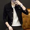 Men Spring Autumn Denim Jacket Solid Color Turn-down Collar Long Sleeve Slim Fit