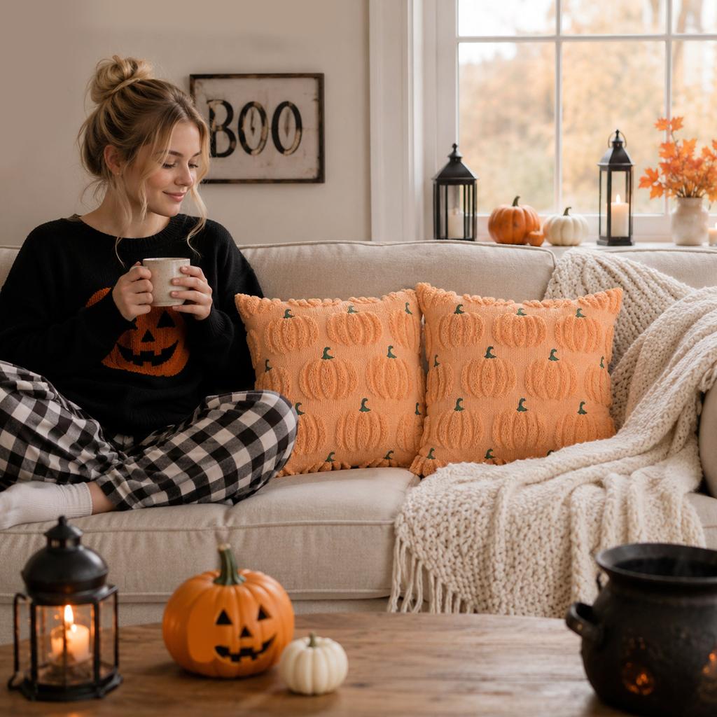 Halloween Pumpkin Covers 4545cm Set of 2 Decorative Cushion Cases for Fall Home Decor