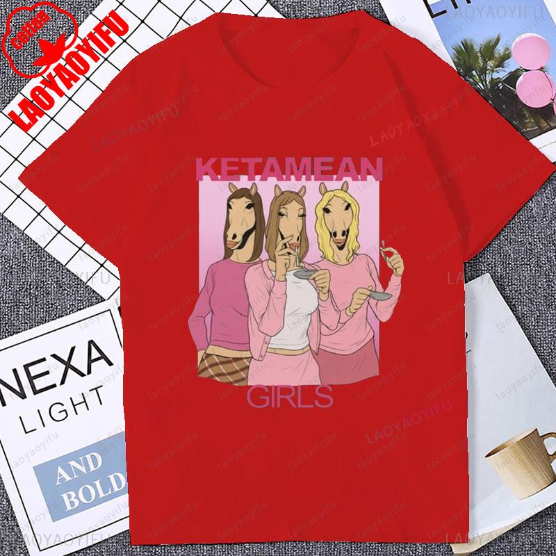 Ketamean Lustiges Pferde-Mädchen-Grafik-T-Shirt, modisches, lockeres Strand- und Küsten-Freizeit-Damen-T-Shirt, Harajuku-Sommer-Streetwear-T-Shirt