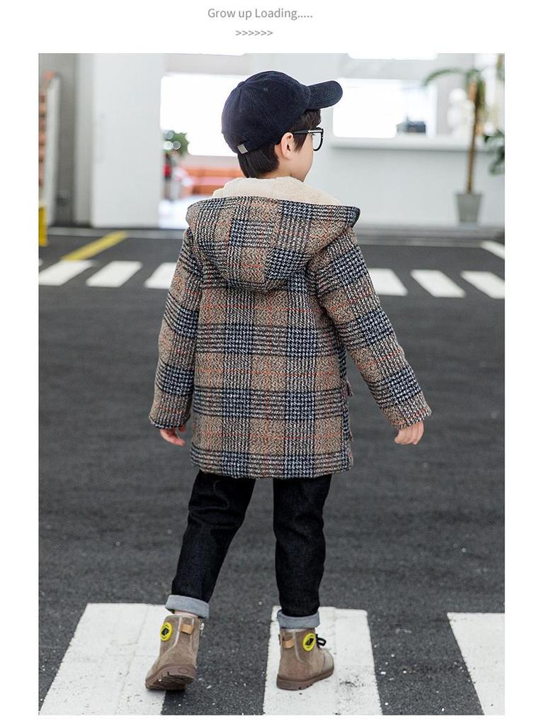Boys' Fleece-lined Cotton Jacket & Plaid Woolen Coat - 2025 New Style