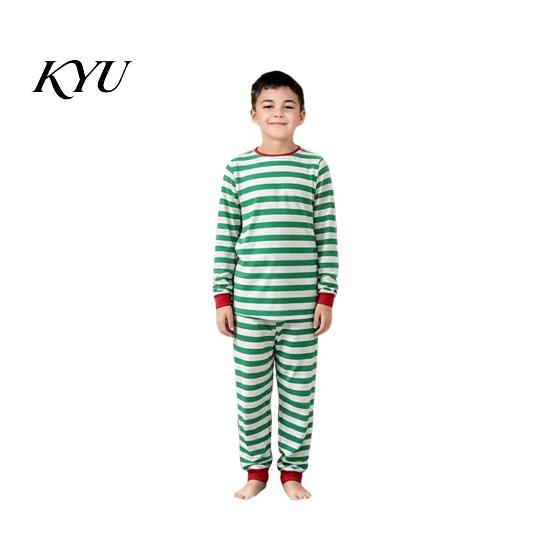 Мягкая одежда для сна на зиму, Комплект matching family pajamas, Зелено-белая полоска, Рождественский, 2 предмета, Милые пижамные комплекты для мужчин и женщин, Праздничные, С длинным рукавом, Для отдыха