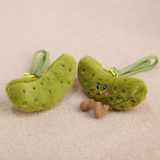 Plush Pickled Cucumber Toy with Lanyard Stuffed Cartoon Cucumber Doll Keychain Pendant Bag Charm Backpack Hanging Decoration