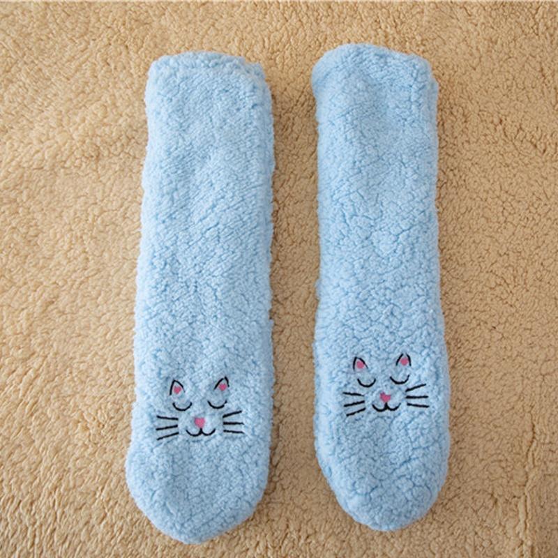 

Носки для взрослых из кораллового флиса с воздухопроницаемостью Зимние сверхтолстые носки из овечьей шерсти Носки для сна Носки-тапочки до середины икры Теплые носки для беременных One Size синий