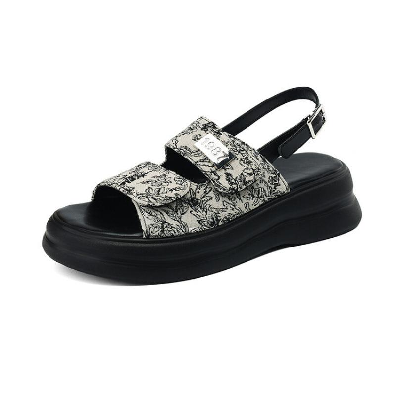 Summer women's platform sandals women's one-pedal rubber soft sole comfortable size sandals national style Roman sandals women