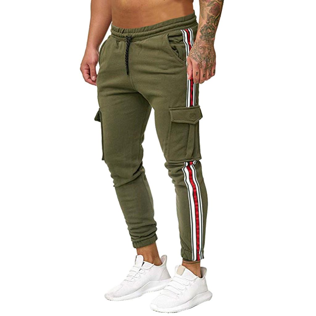 Men Splicing Color Overalls Casual Pocket Sport Work Casual Trouser Pants XXL