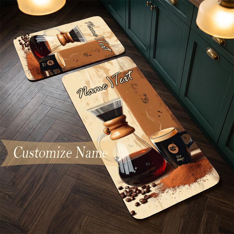Cozy Coffee (19) Customize Name Flannel Kitchen Mat Soft Non-Slip Kitchen Floor Runner Rug for Home Kitchen Decor