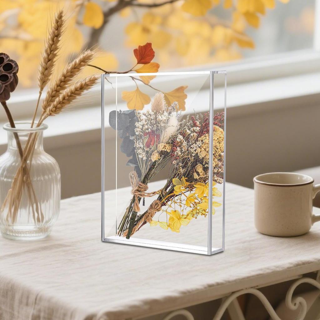 Shadow Box Frame Acrylic Photo Picture Frame DIY Tabletop Display Case All Clear Memory Box for Dried Flowers Birthday Wedding