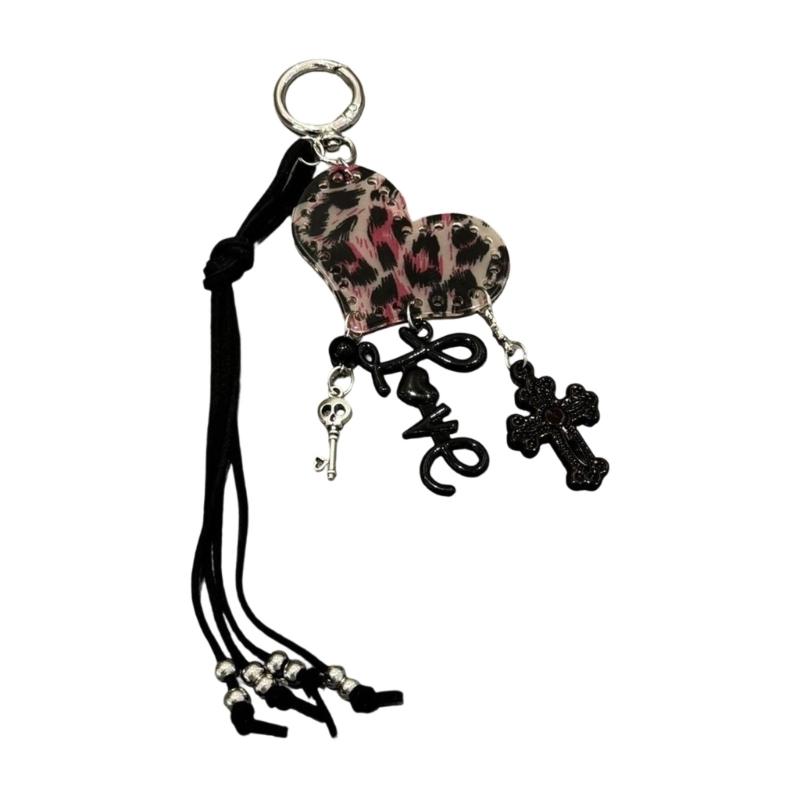 Stylish Leopard Print Heart Keyring Acrylic Pendant Keychain Bag Charm for Women Lady Fashion Accessories чёрный