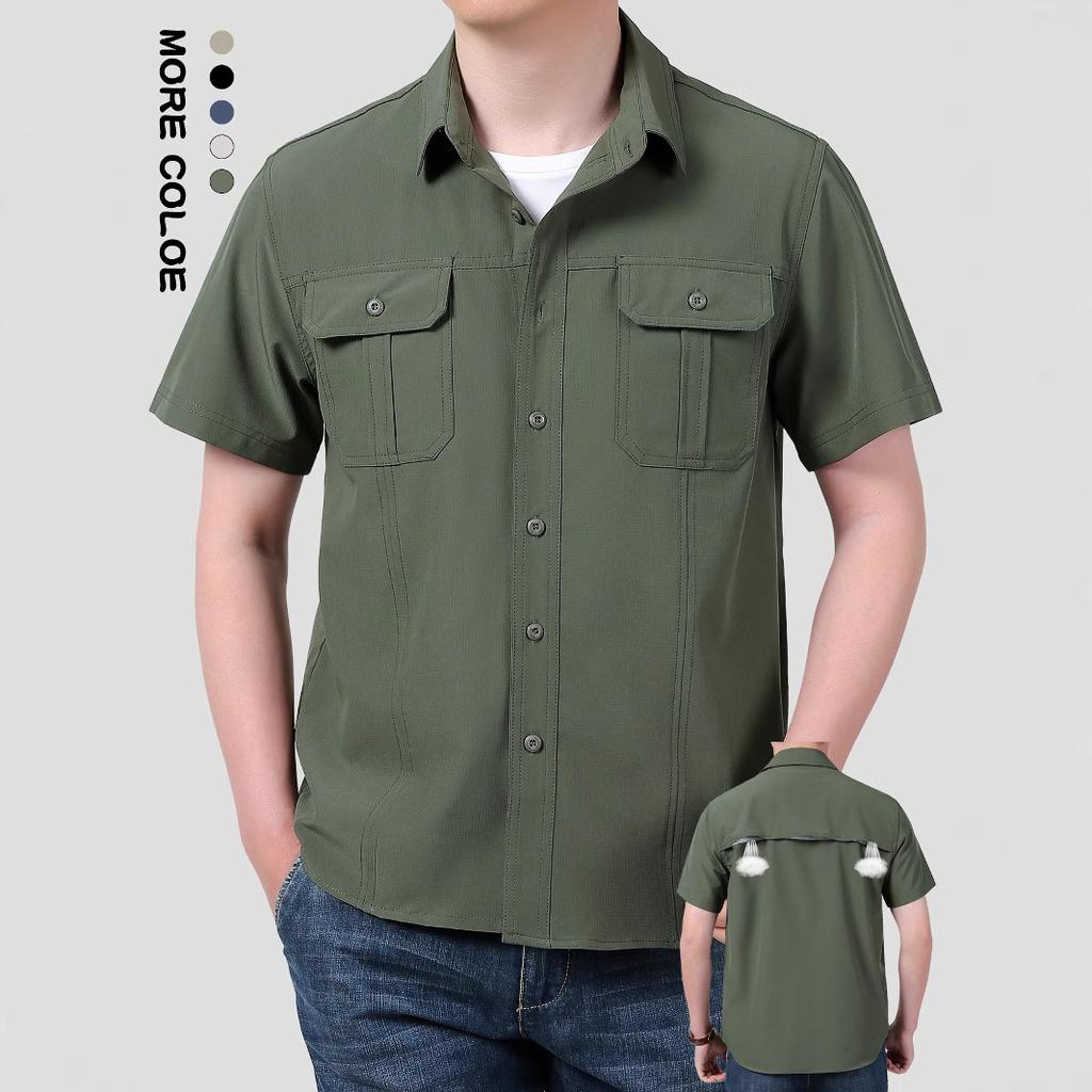 Outdoor Workwear Men's Casual Short Sleeved Shirt Summer Solid Color Shirt Men