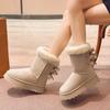 Fashion Bow Round Toe Half High Snow Boots for Women Winter Plush Warm Chunky Woman Shoes 2025 Novelty Designer Luxury Fashion Footwear