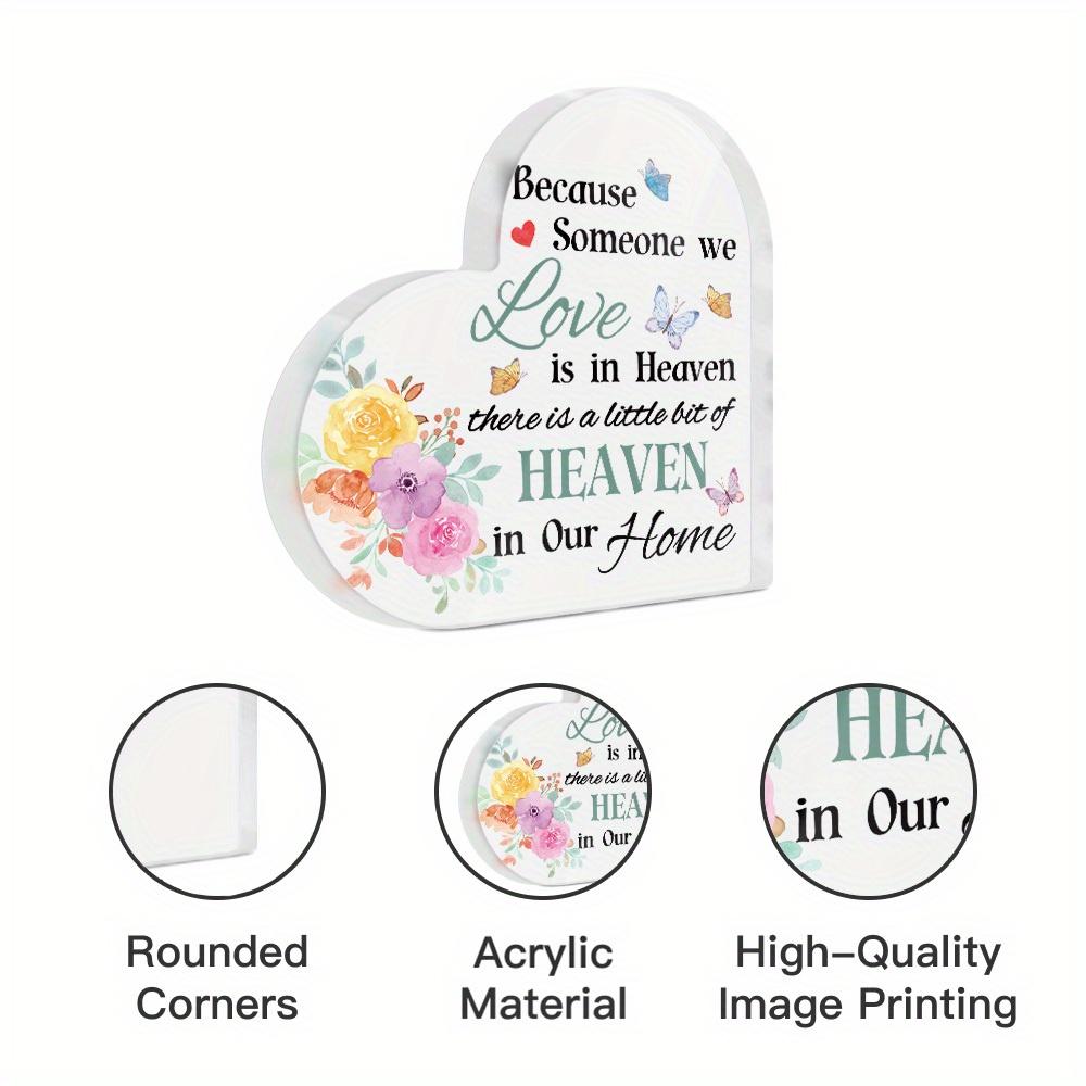 1 szt. Akrylowy znak w kształcie serca Dekoracja stołu - Pamiątkowy prezent po stracie bliskiej osoby, 'Niebo w naszym domu' z motywem kwiatowym i motylami, Nowoczesny