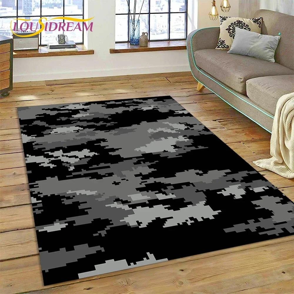 3D bunter Tarnmuster grüner Camouflage 2025 Stil Teppich für Wohnzimmer Schlafzimmer Zuhause Sofa Dekoration Bereichsteppich rutschfeste Bodenmatte