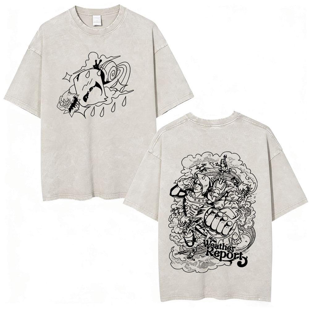 Anime JoJo Bizarre Adventure Jotaro Kujo Vintage Acid Washed T Shirts Men Women Cotton Casual Short Sleeves Tshirts Streetwear