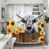 Funny Highland Cow In Bathtub Shower Curtain Green Plants Eucalyptus Leaves Sunflower Lavender Shower Curtains Bathroom Decor