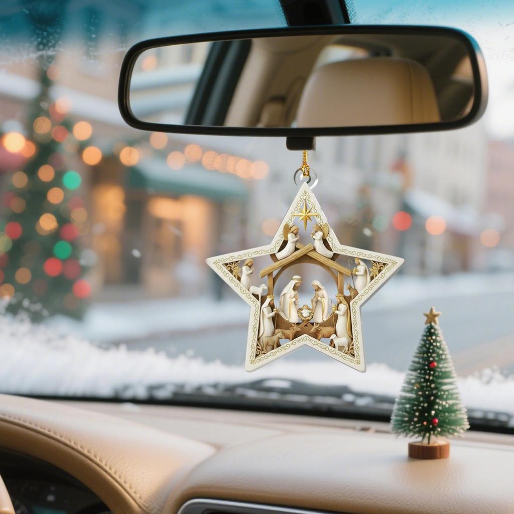 Christmas Tree Pendants 2D Flat Hangable Winter Holiday Christmas Decoration Acrylic Nativity Scene For Mantel Windowsill Door