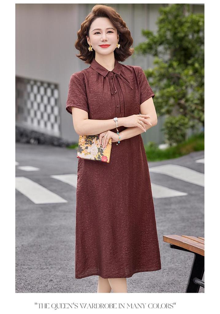 2026 Summer New Arrival: Chinese Style Plus Size Short Sleeve Dress for Middle-Aged and Elderly Women
