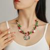 Bow Pendant Red Green Bell Choker Necklace Santa Claus Xmas Bead Clavicle Chain  Women