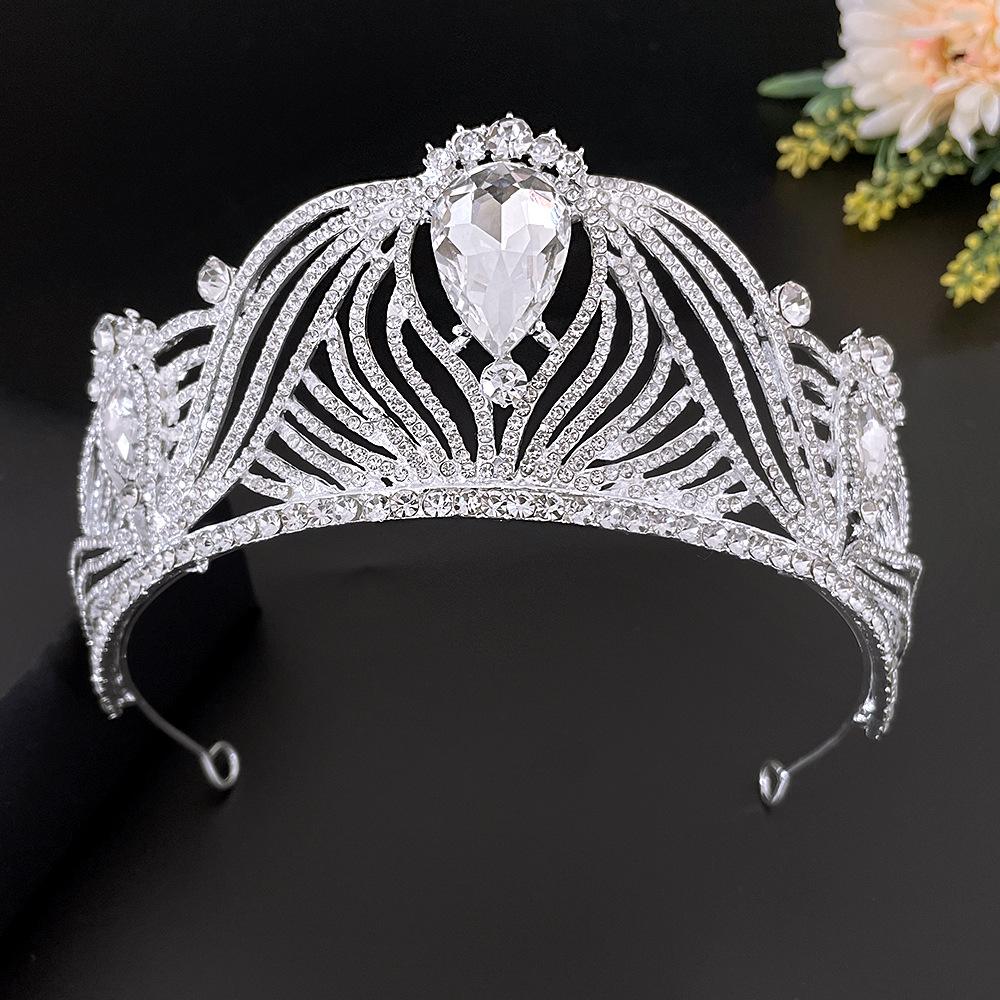 Catwalk Bridal Tiara Silver Large Rhinestone Crystal Bridal Crown Headband Wedding Hair Accessories Wedding Jewelry for Women