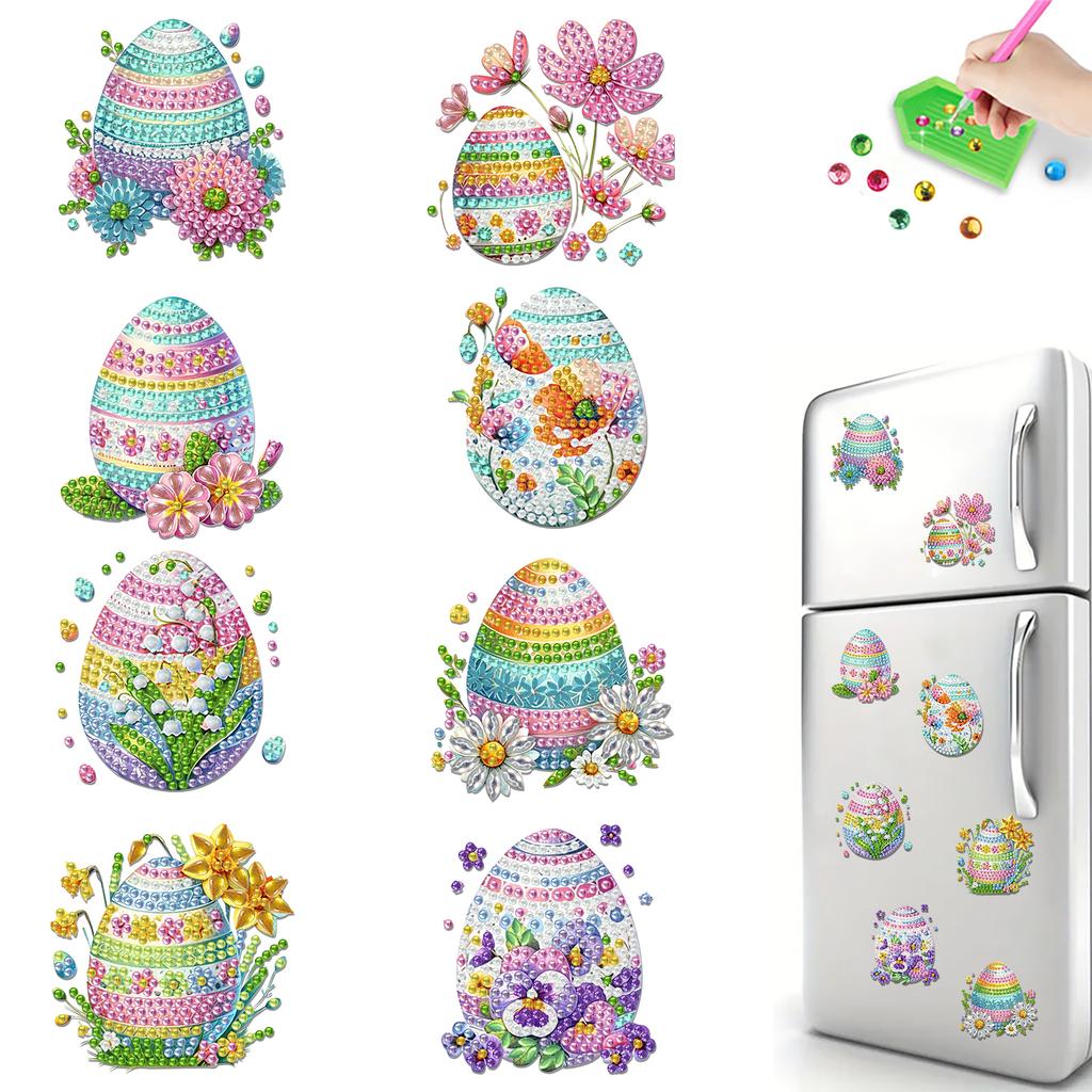 8pcs Easter 2D Acrylic DIY Diamond Art Fridge Magnet Kit Magnetic Diamond Art Decor for Beginners Gifts Home Car Garage Decors