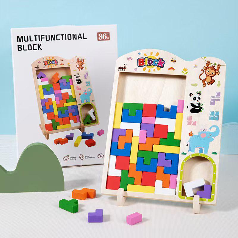 3D Stereoscopic Tetris Puzzle Blocks: Multi-functional Wooden Board Game for Parent-Child Interaction.