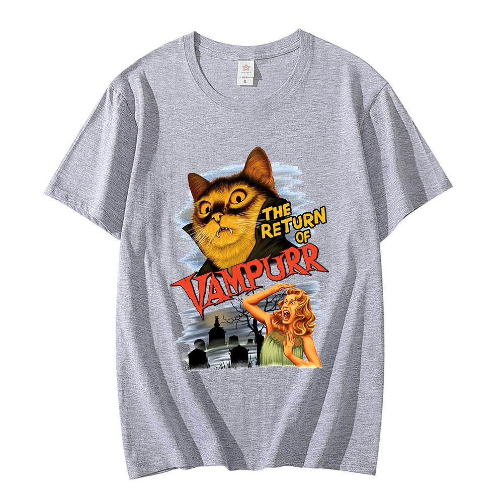 Funny Cat The Return of Vampurr Graphic T-shirt Women Cotton Short Sleeve Horror Halloween T Shirt Casual Clothing T-shirts Tops
