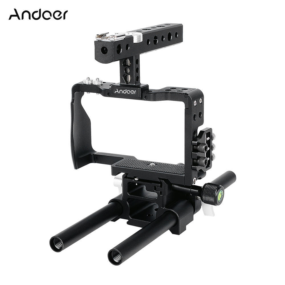 Andoer Professional Video Cage Rig Kit Film Making System W  15mm Rod Accessory Replacement for Sony A6000 A6300 A6500