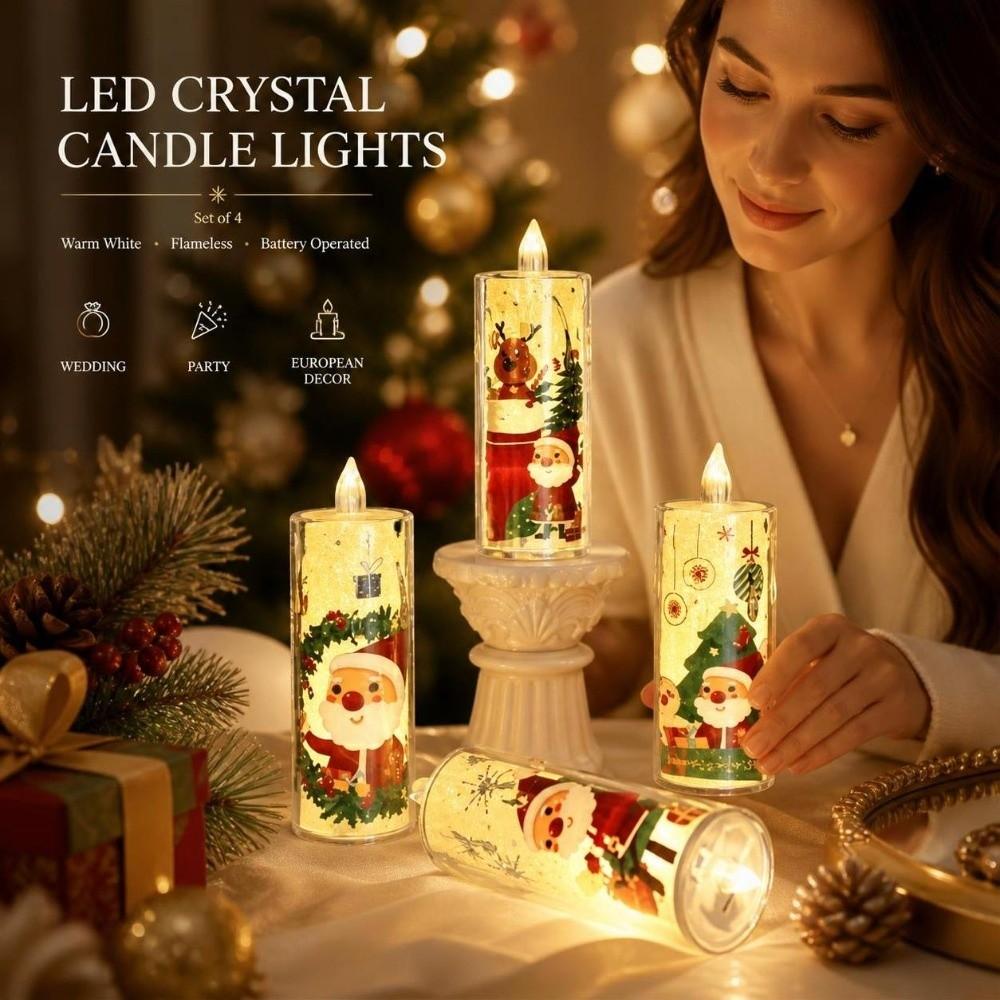 4pcs Battery Powered LED Candle Light Set Santa Claus Holiday Night Lights  Birthday Party